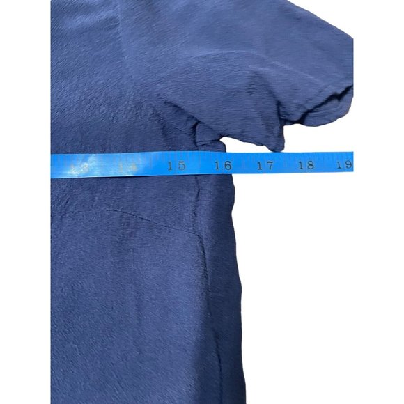 H&M Short-sleeved Blouse Top Navy Blue Viscose Size 4 Rounded Hem Keyhole Back - Picture 7 of 12